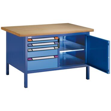 Compact workbench, W1500xD700xH845 mm, with 1 door and 4 drawers, type TM CLASSIC
